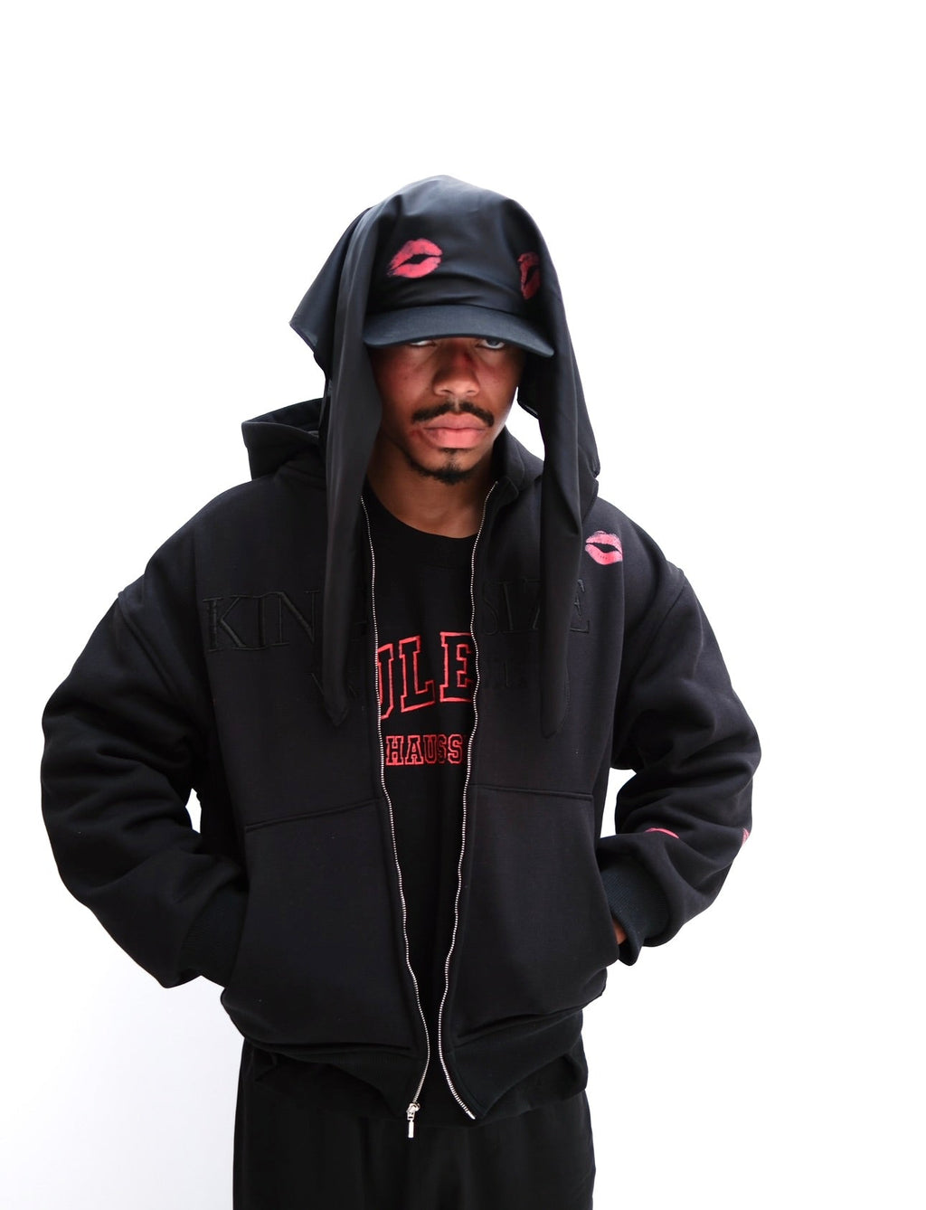 Kingsize black zip-up hoodie
