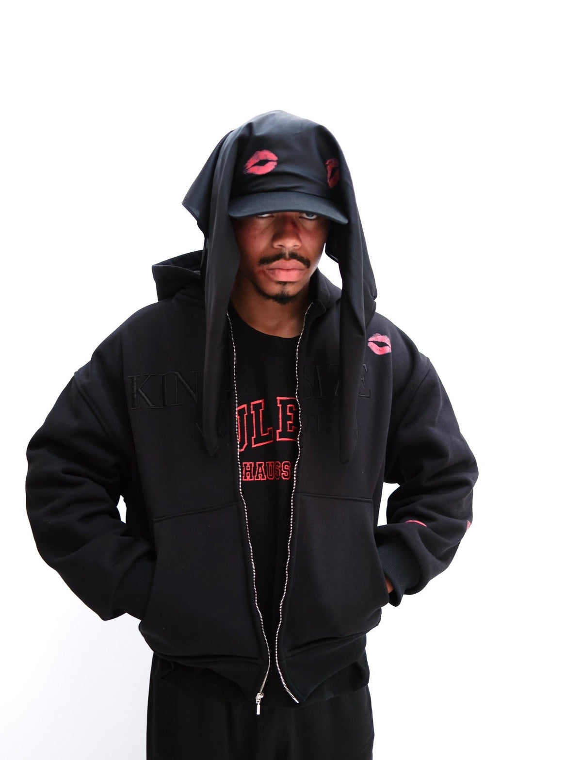Kingsize black zip-up hoodie