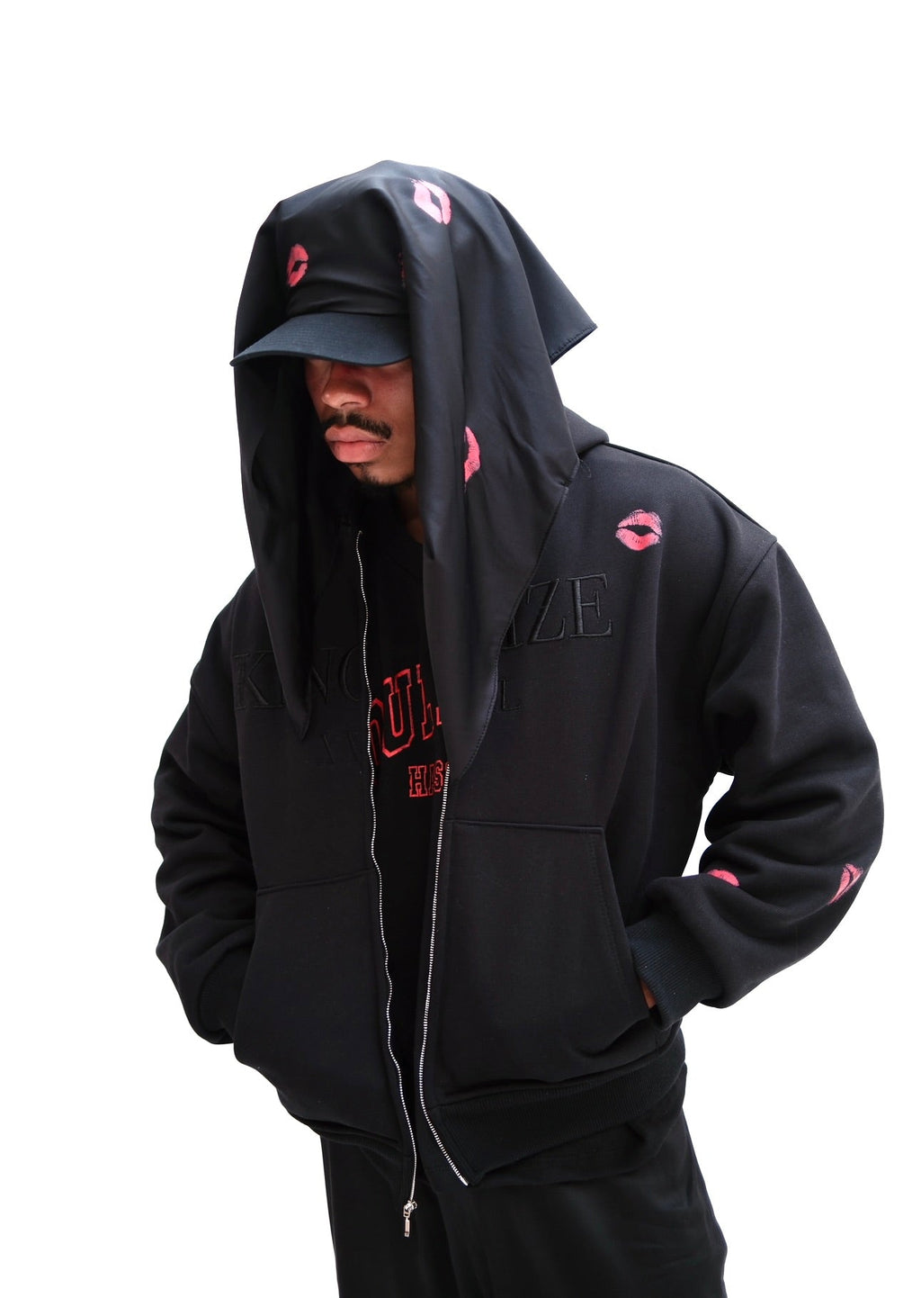 Kingsize black zip-up hoodie